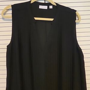 Black pleated sleeveless blouson top, Size L